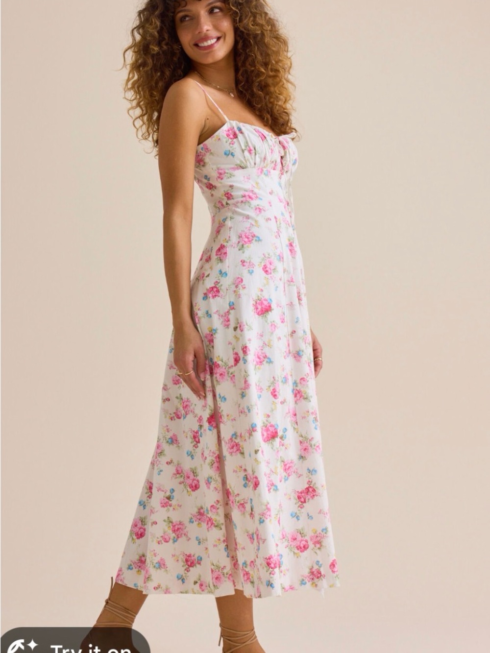 Altar'd State White Midi Dress with Pink & Blue Floral Print